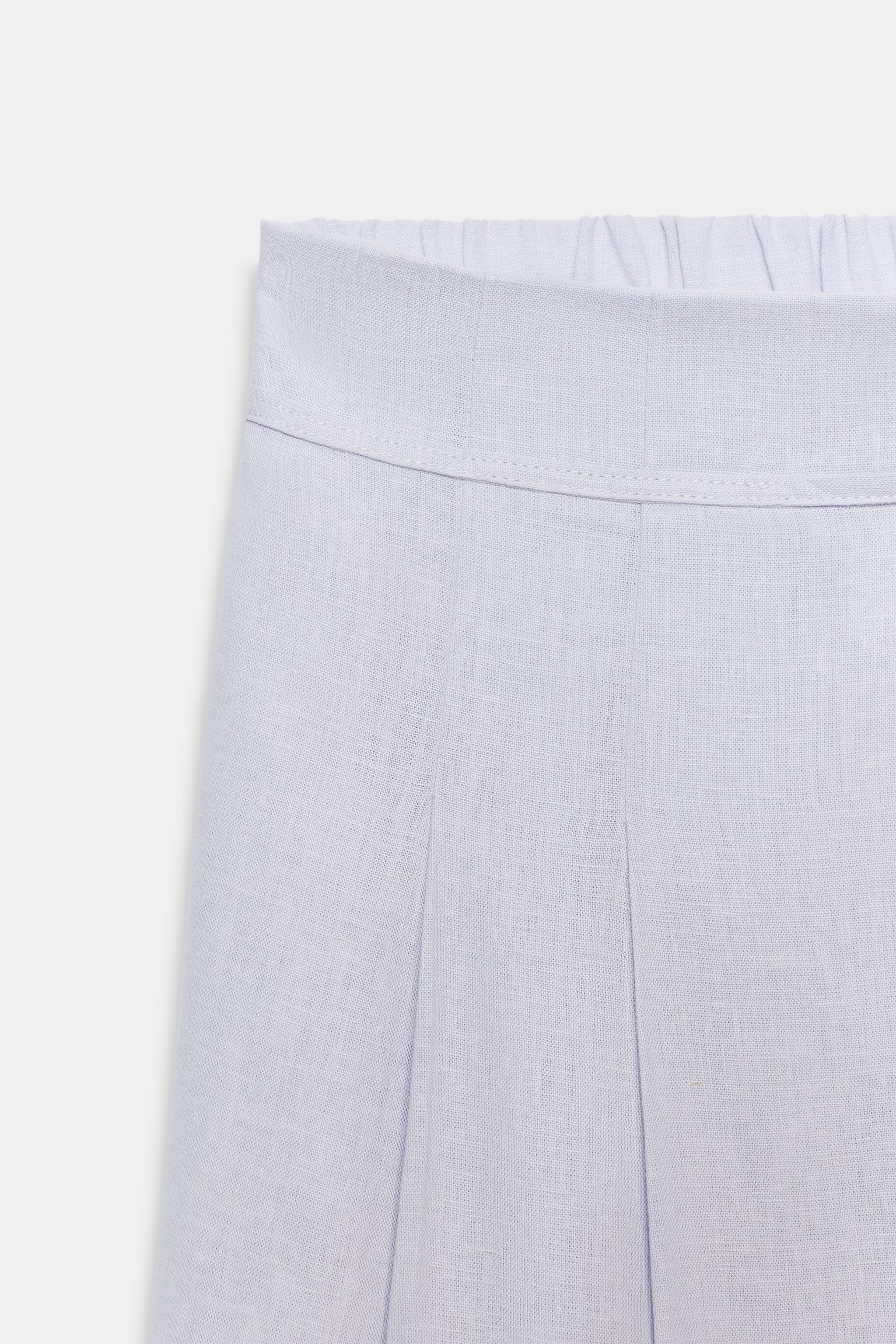 WIDE LEG PLEATED PANTS WITH LINEN